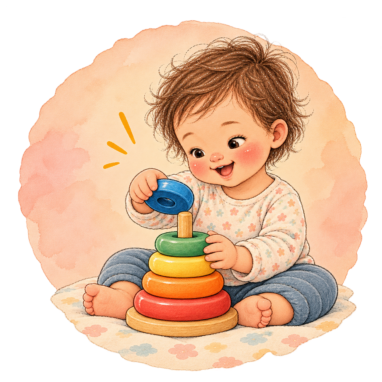 Toddler sorting colorful stacking rings